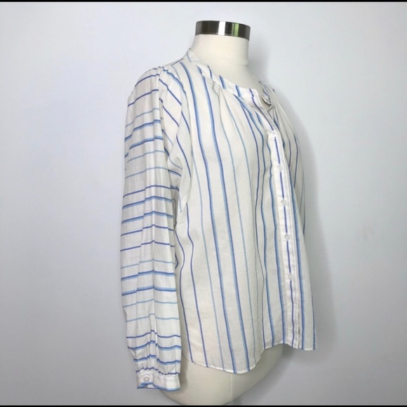 Madewell Peasant Top in Stripe Cream Blue Cotton L - Picture 3 of 7